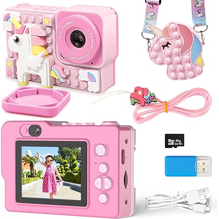 POSO キッズカメラ トイカメラ 32G SDカード付 ユニコーン カメラ 子供用 2.0インチIPS画面 子ども デジタルカメラ おもちゃ 誕生日やクリスマスプレゼントに最適 3-９歳くらいのお子様に です