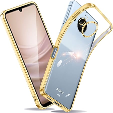 AQUOS Sense7 ケース クリア 軽量 耐衝撃 TPU バンパー 米軍MIL規格取得 SH-53C SHG10 カバー 極薄 黄変なし ストラップホール付 （ゴールド）