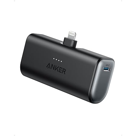 Anker Nano Power Bank (12W, Built-In Lightning Connector) (モバイルバッテリー 5000mAh 小型コンパクト)【MFi認証済/PowerIQ搭載/ライトニング端子一体型】 iPhone 14 / 13 / 12 シリーズ (ブラック)