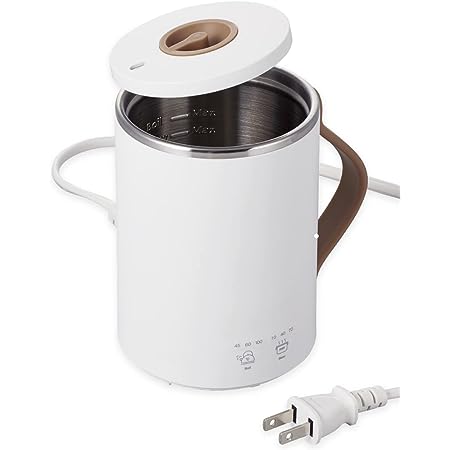 エレコム マグカップ型電気なべ 電気ケトル 350mL Cook Mug クックマグ 【 湯沸かし 煮込み 温度調節 タイマー付き 保温 】 スープメーカー ケーブル長 1.5m ホワイト HAC-EP02WH