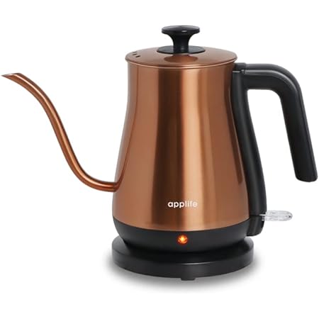 Fooikos (フーイコス) 電気ケトル 0.8L コーヒーと紅茶に使用される、食品グレード304ステンレス鋼 1000Wクイックヒーティング- 木製のハンドル（白）