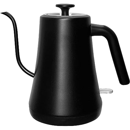 電気ケトル 0.8L コーヒーと紅茶に使用される、食品グレード304ステンレス鋼 1000Wクイックヒーティング- 木製のハンドル（黒）
