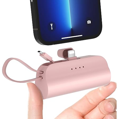 BEGABER モバイルバッテリー 軽量 小型 iPhone用2台同時充電 大容量バッテリー 6000mAh ケーブル内蔵 携帯充電器 Type-C急速充電 スマホ充電器 残量表示 持ち運び便利 隠金属しスタンド搭載 スマホスタンド式 iPhone/Androidなど各種対応 PSE認証済 (ピンク)